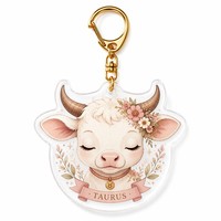 Porte-clés personnalisé en acrylique Taureau, breloque zodiacale Taureau avec fermoir mousqueton doré, pendentif imprimé couleur, vente en gros