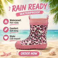 Bottes de pluie en néoprène imperméables et respirantes pour enfants, motif léopard rose, avec poignées de traction, idéales pour les tout-petits