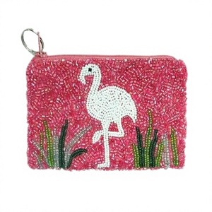Beaded Flamingo Coin Purse Zipper Closure Handmade <b>Mini</b> Bohemian Style Unisex - Product Image 1
