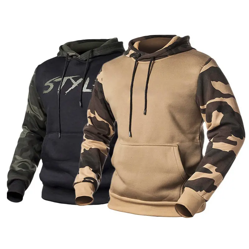 Fitspi Men's Autumn Winter Leisure Sweater Camouflage Color Matching Hooded Plus Size Sweatshirt Wholesale Top