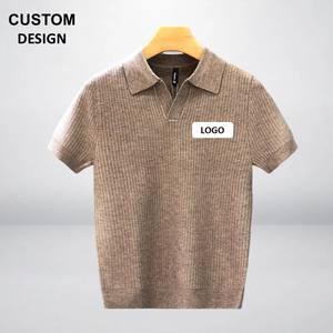 Camiseta de media manga nueva y sólida con estilo para hombre, Camiseta de punto con <span class=keywords><strong>cuello</strong></span> en V de Primavera de gama alta para <span class=keywords><strong>Polo</strong></span>, capa Base antibolitas - Product Image 1
