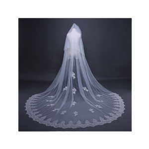 Velo de Novia con Apliques Estilo Catedral Europeo y Americano, Vestido de Novia con Cola Extra Larga de Encaje con Lentejuelas - Product Image 1