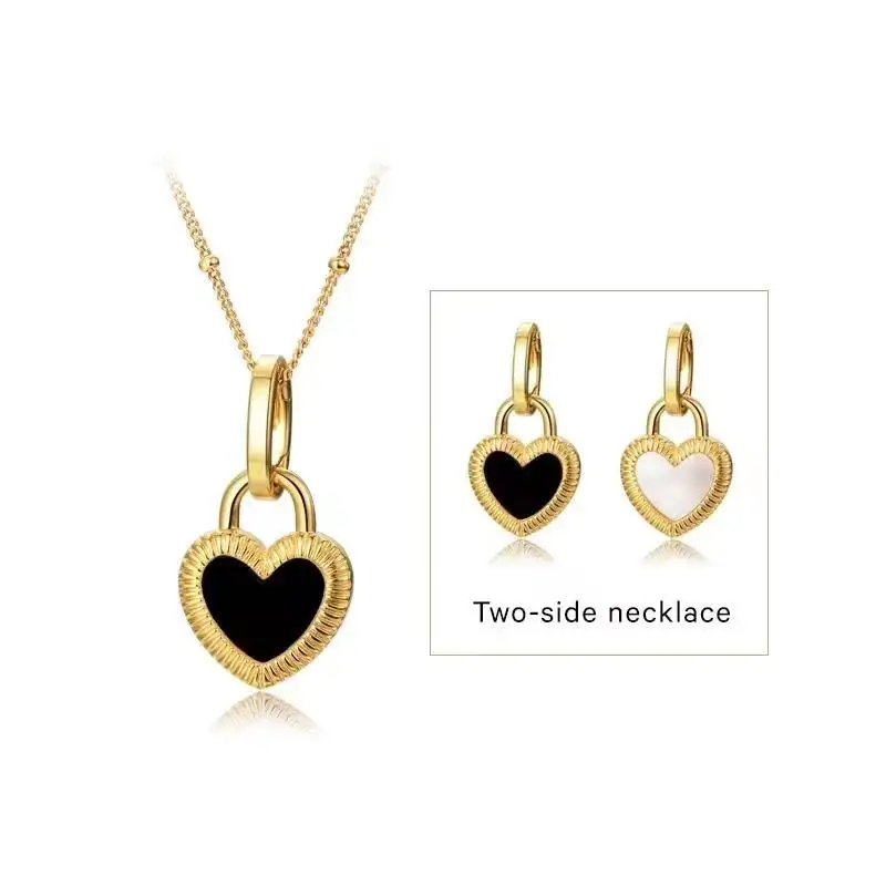 Double-sided natural black agate white shell S925 silver plated 18K gold love pendant necklace for women