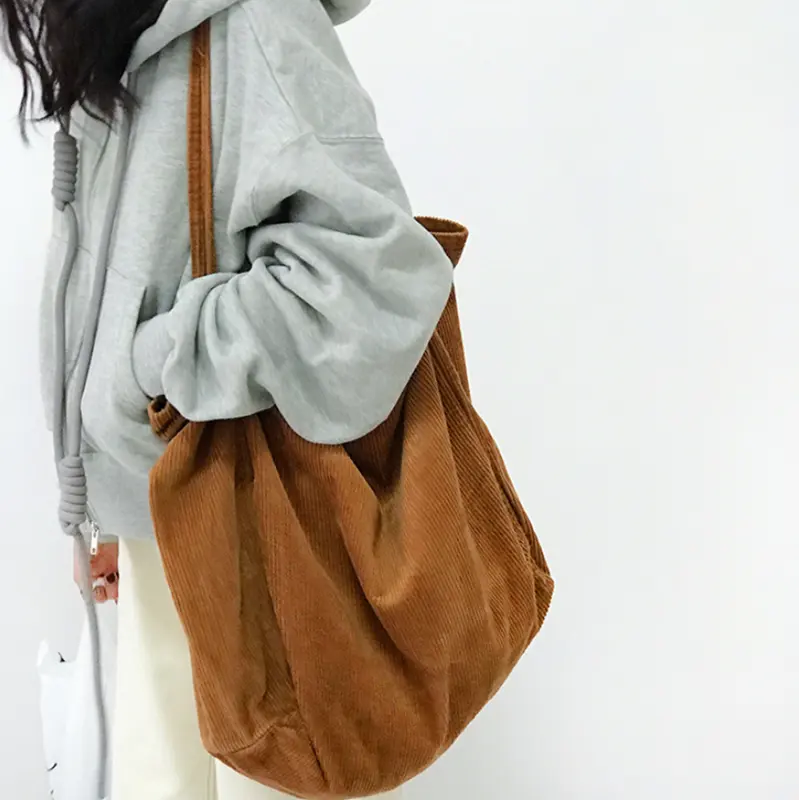 HOT SELLING Fashion Large Capacity Women Handbag Shoulder Bags Korean Casual Tote Purse Green Corduroy Shopping Bag