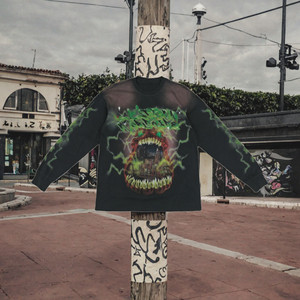 T-shirt à manches longues surdimensionné pour homme, streetwear, imprimé graphique noir avec motif, col rond, tricoté en polyester - Product Image 3