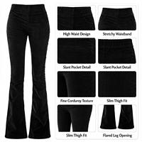 Celana Corduroy High Waist Flare Wanita, Celana Ribbed Pull-on untuk Studio, Aktivitas di Luar Ruangan, Musim Gugur