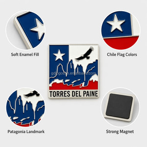 Imán de nevera metálico con bandera de Chile, diseño personalizado, esmalte suave, Rapa Nui, <span class=keywords><strong>Atacama</strong></span>, Torres Del Paine, Pisco Sour, recuerdo, venta al por mayor de fábrica - Product Image 2