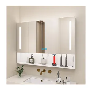 现代智能浴室镜柜制造商触摸屏发光二极管化妆品药柜白色