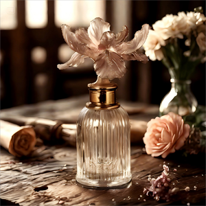 Handmade Flower Glass <b>Perfume</b> <b>Bottle</b> Custom <b>Empty</b> Fragrance Container Ribbed Clear <b>Bottle</b> for Cosmetic Packaging - Product Image 2