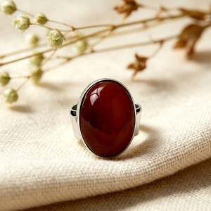 Bague Art Palace en Agate Rouge, Sertissage Bezel en Argent 925, Classique, Unisexe, Usage Quotidien - Product Image 1