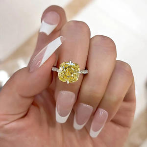 Anello A164 in Oro Bianco con Diamante Taglio Cushion, Diamante Giallo Naturale Fantasia, Gioiello da Donna per Fidanzamento - Product Image 5