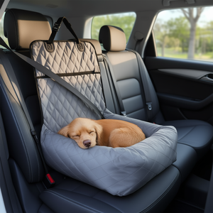 เบาะนั่งในรถสำหรับสัตว์เลี้ยง Pawtrol แบบแปลงได้สองรูปแบบ สีเทา เบจ ดำ รุ่น D0100HEMMV7 สำหรับพกพา นอนหลับ ปลอดภัยสำหรับสุนัขและแมวขณะเดินทาง - Product Image 2