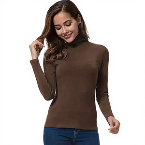 Hauts décontractés à manches longues et col rond pour femmes, en maille extensible, respirants, à séchage rapide, en polyester/coton, couleur unie - Product Image 1