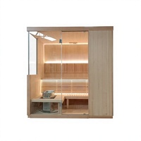 Sauna Exterior de Infrarrojos Lejanos para 3-6 Personas, de Madera de Cedro Rojo Sólido, Cuadrada, con Puerta de Vidrio Completa, para Uso en Villas