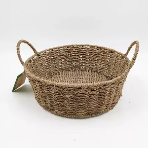 手工编织篮海草草绳植物篮现代编织储物篮