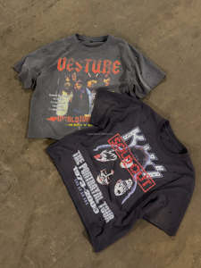 T-<span class=keywords><strong>shirt</strong></span> vintage pour homme, groupe de <span class=keywords><strong>rock</strong></span>, en coton épais, coupe ample, streetwear, motif graphique surdimensionné, délavé à l'acide, noir - Product Image 2