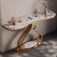 Table console de luxe en or avec plateau en marbre, design moderne, table d'entrée élégante pour les propriétaires américains