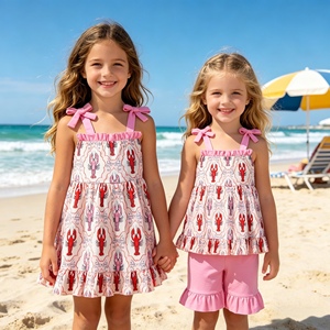 ชุดฤดูร้อนปักลายปูสีชมพูสำหรับเด็กผู้หญิง GSSO3299 RTS Little active girl ขายส่งชุดเด็กผู้หญิงแขนกุด - Product Image 1