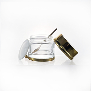 Luxury 30ml 50ml 80ml Eco-friendly <b>Clear</b> & Silver Glass Cosmetic Jar Skincare Face Cream Plastic Base Spoon Silk Screen Printed - Product Image 5