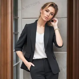 Support Customization Suit Collar Solid Color Polyester Long Sleeves Women Blazer And Pants Set