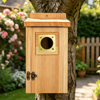 Nichoir en bois pour oiseaux, boîte à nids d'extérieur avec porte avant à loquet, plaque d'entrée en métal, trou rond, toit incliné pour jardin