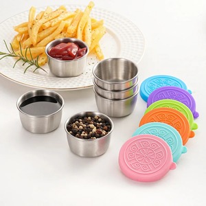 6PC/<b>Set</b> 304 Stainless Steel Dipping Sauce Cups Food Containers Reusable Salad Dressing Container Silicone Stretch Lids Leakproof - Product Image 4