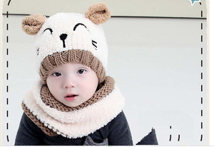 M 0024 Little Bear Mũ Mùa Đông Mới Nhất Hàn Quốc Dệt Kim Mũ Cho Trẻ Sơ Sinh Hai Mảnh Mũ Len - Product Image 2