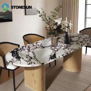 Table à manger ovale en marbre Calacatta Viola naturel de luxe StoneSun avec base semi-cylindrique, veines violettes, pierre pour meubles de maison - Product Image 4