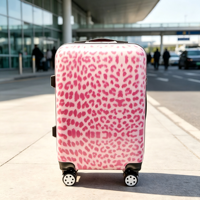 Valise rigide en polycarbonate à imprimé léopard rose pour femme, valise à roulettes avec 4 roues pivotantes, motif personnalisé, bagage à main pour voyage