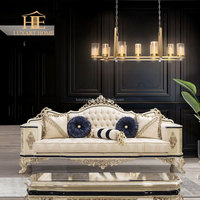 Juego de Muebles de Sala de Estar de Estilo Turco Real y Clásico, Muebles de Lujo Clásicos de Alta Gama, Juego de Sofás Tapizados en Tela Azul, Canadá