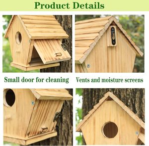 Casa para Pájaros Moderna de Madera Marrón para Uso en Exteriores, Caja de Anidación para Colgar en la Pared para Pinzones y Cardenales - Product Image 6