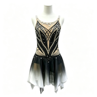 Costume de patinage artistique noir et blanc dégradé, robe à bretelles spaghetti, dos évidé, ornée de strass, pour filles et adultes, pour la performance