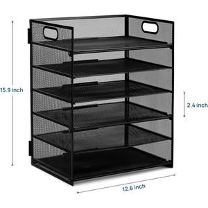 6 단 종이 정리함 편지 트레이-손잡이 종이 분류기 정리함 파일 폴더 홀더가있는 메쉬 데스크 파일 정리함 - Product Image 2