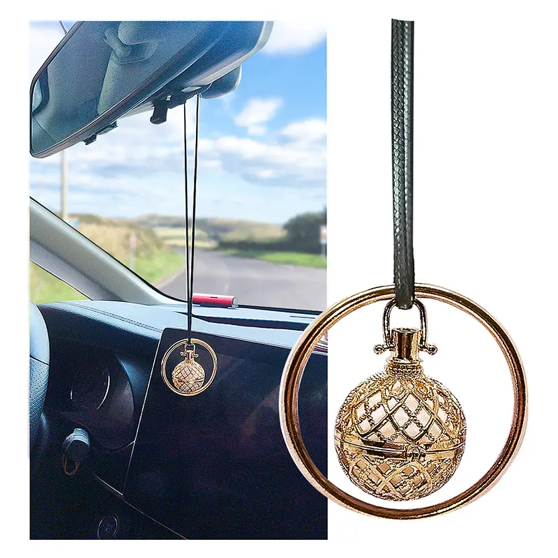 Hot Hollowed Out Gold Circle Metal Ball Shape Hanging Ornaments Fragrant Pendant Trend Car Air Freshener
