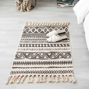 Thảm Tắm trắng đen, chất liệu cotton dệt với tua của thảm sàn phòng tắm Boho - Product Image 3