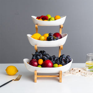 Décoration d'intérieur, grand bol à fruits à 3 niveaux, <span class=keywords><strong>panier</strong></span> à fruits <span class=keywords><strong>pliable</strong></span> en céramique et bambou pour le comptoir de cuisine - Product Image 3