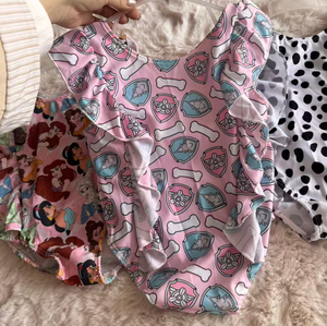 Costume da bagno intero estivo personalizzato W56 per bambina con maniche a volant, per bambine - Product Image 2