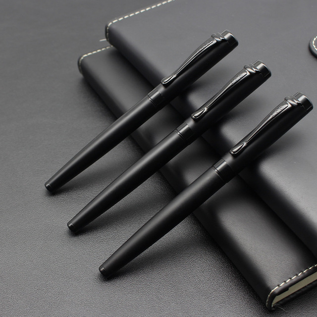 High Quality Custom Matte Black Metal Rollerball Pen Personalised Writing Gift Pens for Men Made of Brass With Printed Logo