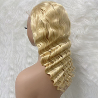 Wig Rambut Asli Pirang 613 Model Deep Wave dengan Lace Front, Warna 613, Kutikula Tertata Rapi, Cocok untuk Musim Panas