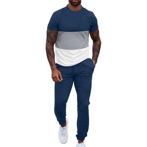 <b>Mens</b> 2 Piece Sweatsuits Set Short Sleeve <b>Pullover</b> Joggers Sweatpants Summer Casual Breathable Tracksuit Outfits - Product Image 1
