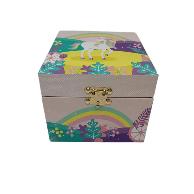 Caja de música personalizada de unicornio para niña pequeña, caja de papel de música, organizador de baratija, venta al por mayor