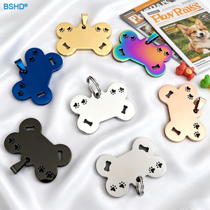 Plaques d'identification pour animaux de compagnie en acier inoxydable, forme patte et os creux bleus, vierges pour gravure laser, plaques nominatives pour chiens, 6 couleurs, finition brillante ou mate - Product Image 1