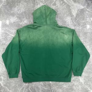 Sweat à capuche vintage pour homme en coton épais, vert délavé à l'acide, effet usé, avec logo personnalisé, coupe oversize, modèle vierge - Product Image 5