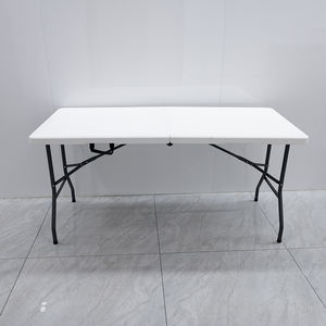 طاولة مستطيلة قابلة للطي خفيفة الوزن بطول 8 أقدام من البولي إيثيلين عالي الكثافة باللون الأبيض، طاولة محمولة للحفلات الخارجية قابلة للطي من المنتصف، طاولة عالية للمستشفيات - Product Image 2