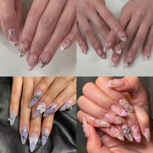 <span class=keywords><strong>Uñas</strong></span> Postizas Francesas 3D Populares con Lazo, Nuevas <span class=keywords><strong>Uñas</strong></span> de Plata Brillante con Decoración de Diamantes y Perlas, Panel de <span class=keywords><strong>Uñas</strong></span> ABS a Presión con Caja - Product Image 6