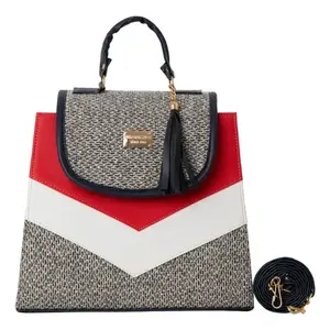 Bolso Tote Mediano de Yute para Mujer Fana Haven, con Patrón de Letras Rojas, para la Playa, con Cierre de Broche, Apto para Veganos - Product Image 1