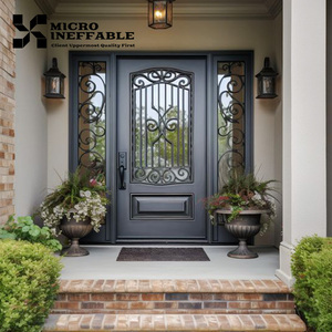 Puerta de entrada principal de estilo minimalista, puerta francesa <span class=keywords><strong>exterior</strong></span> de doble hoja, puerta abatible <span class=keywords><strong>exterior</strong></span> delantera de acero - Product Image 1