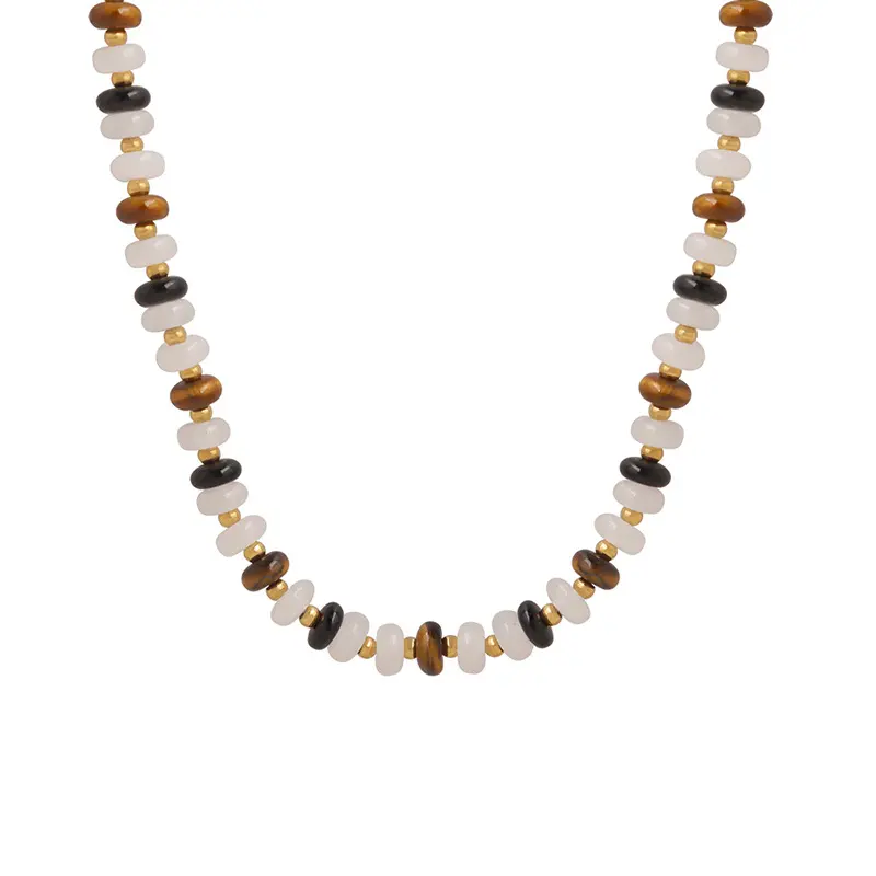 EW-collar de piedras naturales para mujer, joyería minimalista con patrón de cebra, piedra de jade blanco y ojo de tigre