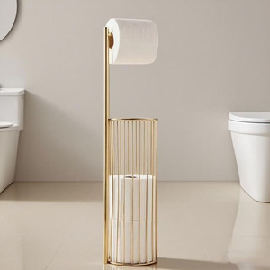 Modern Free-Standing Gold <strong>Metal</strong> Wire Storage <strong>Rack</strong> US Style Design Floor-Mounted <strong>Toilet</strong> Paper Roll Holder for Bathroom - Product Image 4