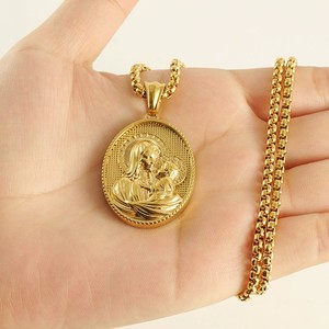 레트로 18K PVD 골드 도금 스테인리스 스틸 오벌 3D 비즈 체인 펜던트 목걸이 (여성용/남성용) - Product Image 2